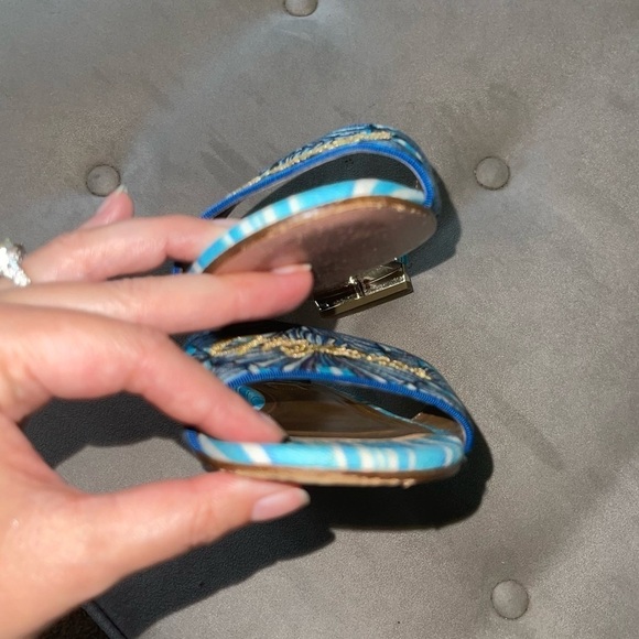 AQUAZZURA Mykonos Shell-Print Slide Sandals Blue Pattern Bright Travel Slides 41 - Picture 11 of 12